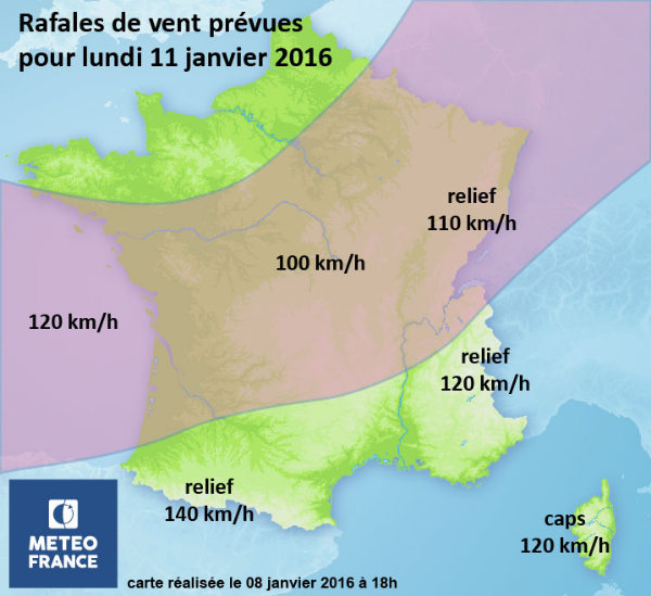 Alerte Météo France : Fort risque de tempête à partir de dimanche soir, 10 janvier 2016